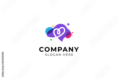 Human Brain with colorful Love Heart Symbol for Care Health Love Knowledge Insight Brilliant idea logo design