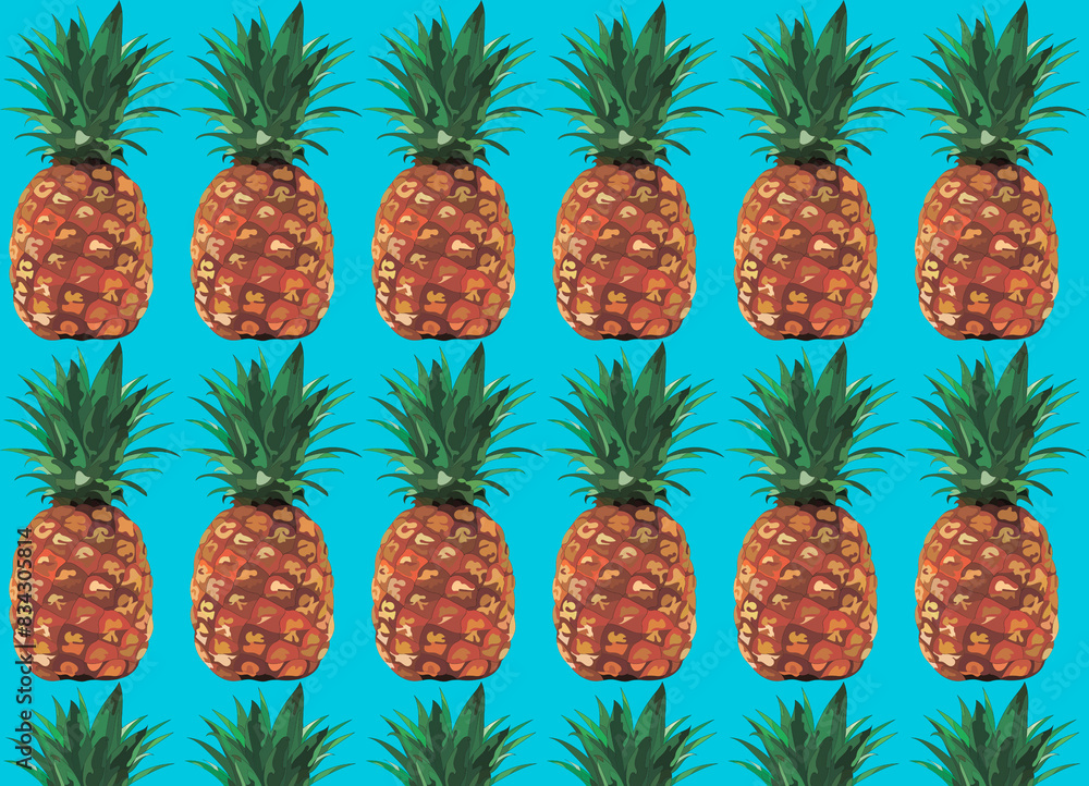 Fototapeta premium Pineapple summer pattern design blue