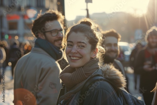 Portrait of a smiling young woman on the background of the street