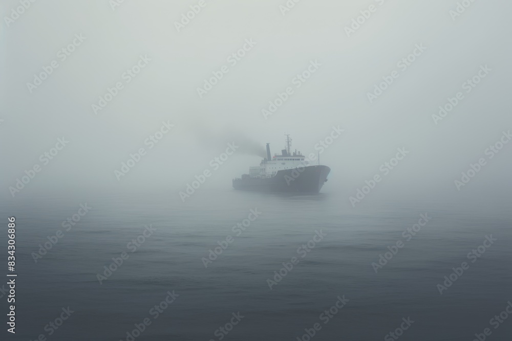 Misty Ships Voyage Naturalistic Calm Ocean Amidst Norwegian Fog Misty Ships Voyage Naturalistic Calm Ocean Amidst Norwegian Fog