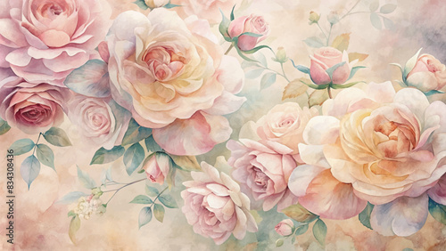 Watercolor background with vintage style roses