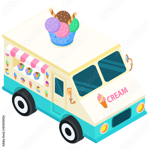 Ice Cream Truck Isometric Vector (ID: 834310426)