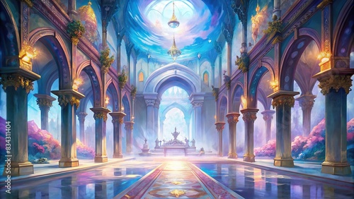 Majestic palace hall interior with fantasy backdrop  digital painting   majestic  palace  hall  interior  fantasy  backdrop  concept art  realistic video game  digital painting  CG artwork