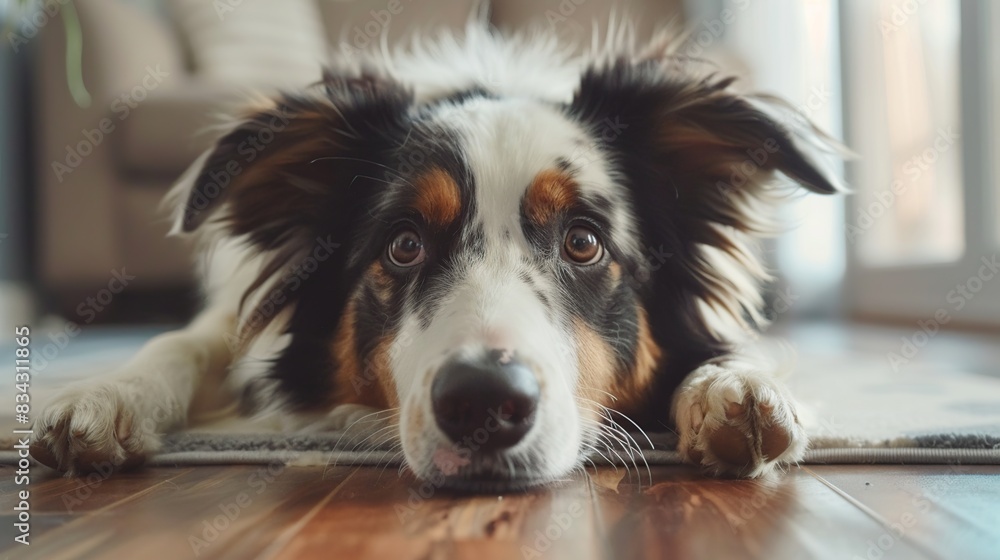 Cute portrait of an australian shepherd inside the house. Generative Ai Cute portrait of an australian shepherd inside the house. Generative Ai