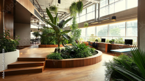 modern eco friendly office interior design decorated with green plants 