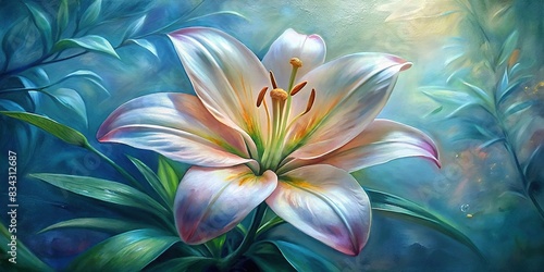 AI Generated beautiful botanic lily flower oil paint for graphic art watercolor design, AI generated, botanic, lily flower, oil paint,aesthetics, floral, inspirational, tenderness photo