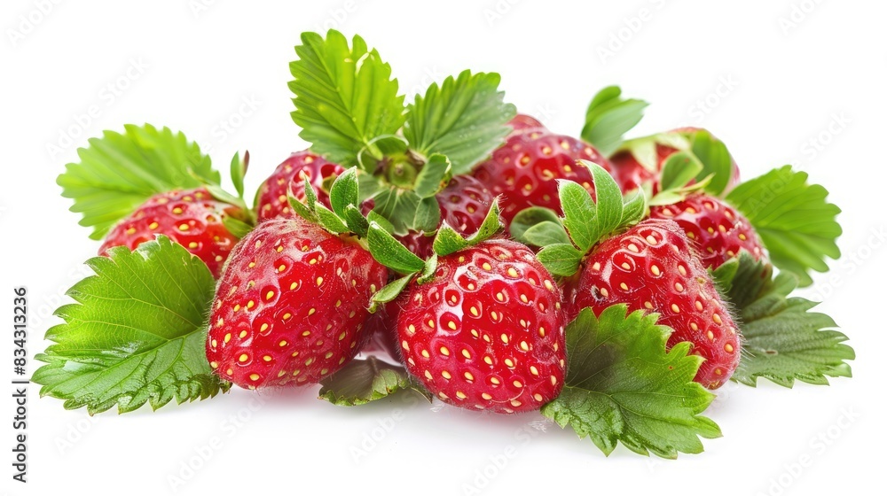 Strawberries with foliage in a white background Strawberries with foliage in a white background