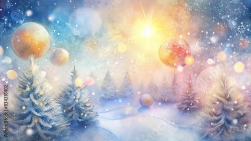 Christmas abstract background with soft light bokeh and blurred glitter sparkle for celebrate, glowing lights focus in bright sunlight watercolor, Christmas, abstract, background, soft light photo