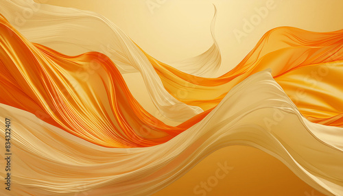 Banner with flying orange and white silk fabric with pleats, background image
