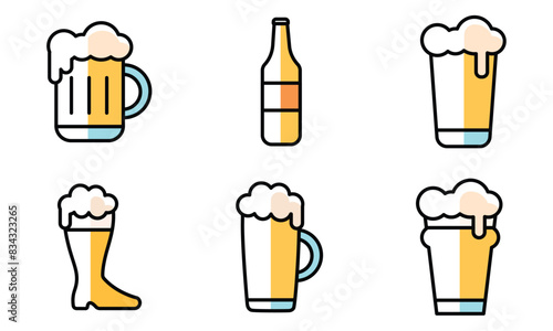 Beer glass sticker icon Flat design Vector