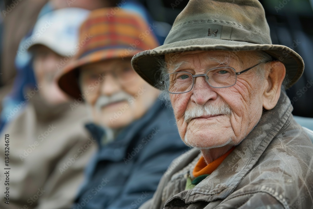 Portrait of an old man in a hat and glasses. Selective focus. Portrait of an old man in a hat and glasses. Selective focus.