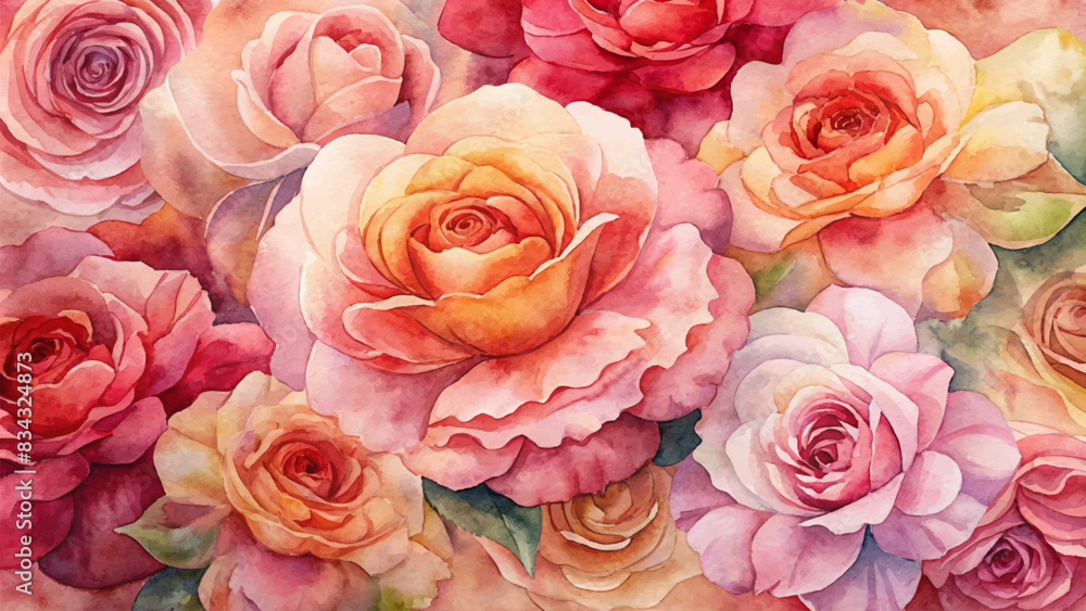 Watercolor background of lush roses Watercolor background of lush roses