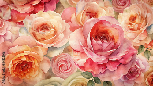 Watercolor background of lush roses