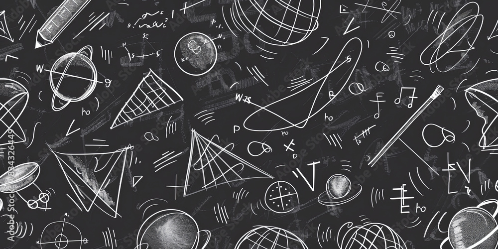 hand drawn white math and physics equations on blackboard background, generative AI hand drawn white math and physics equations on blackboard background, generative AI