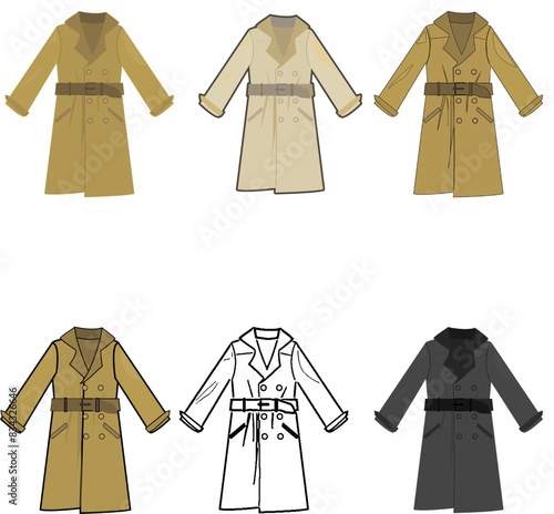 シンプルなトレンチコートのイラストセット