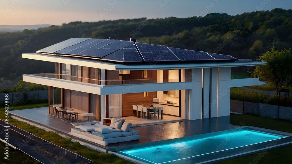 pool in hotel,A futuristic model house showcasing a generic smart home ...