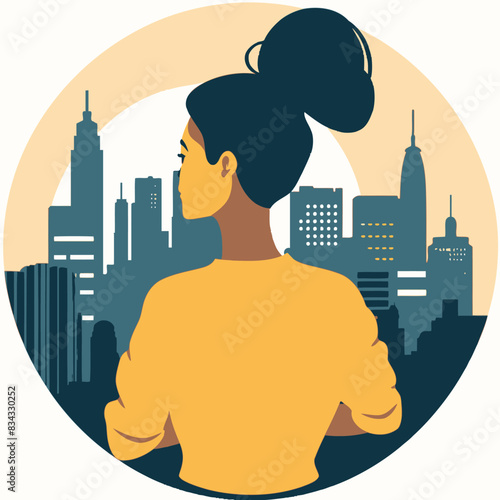 Woman with a City Skyline View Travel Related Vector