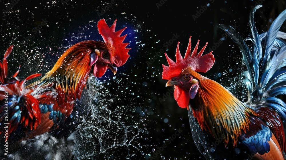 Fototapeta premium Intense cockfighting Wear flowy clothes.