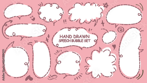 Cute quote colorful think bubble. Set of hand drawn memo frame. Comic style blank for text. Variety of chat balloon. Doodle crayon drawing cloud. Cartoon funny freehand speech box Flat vector message