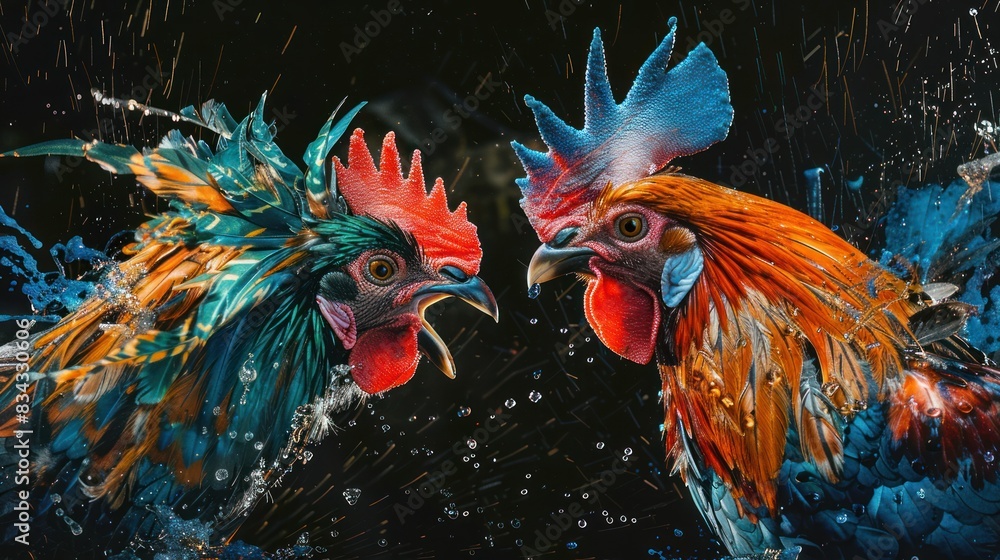 Fototapeta premium Intense cockfighting Wear flowy clothes.