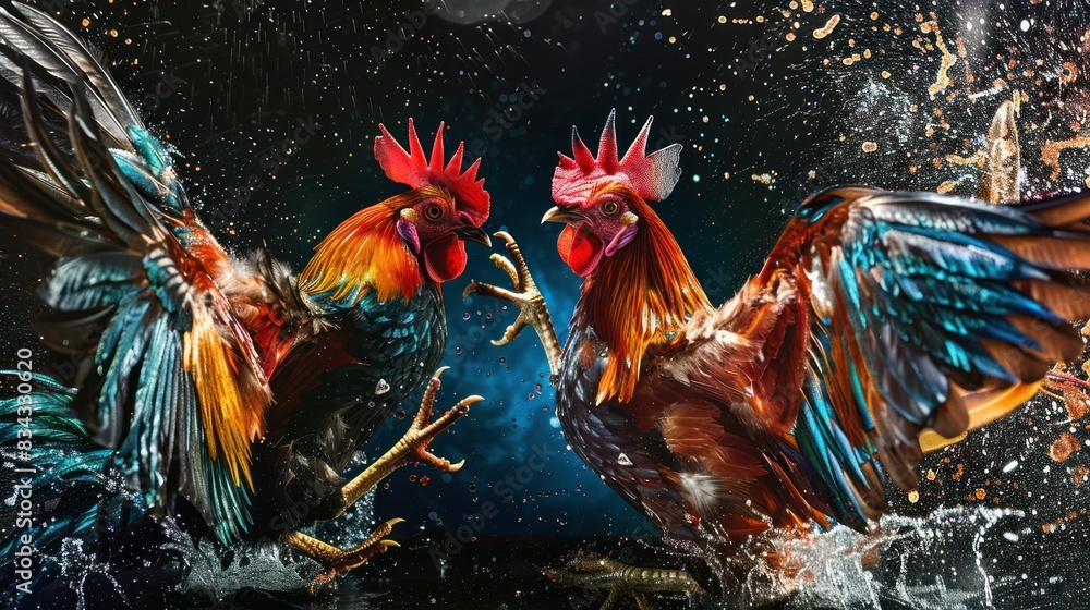 Fototapeta premium Intense cockfighting Wear flowy clothes.