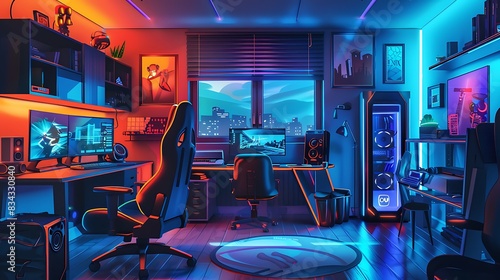 Futuristic Gaming Room Concept in Eye-Catching Illustration Design Style