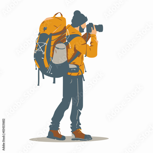 Backpacker Taking a Photo Vector Illustration   Travel, Photography, Adventure, Tourist, Icon