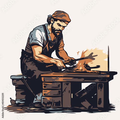 Blacksmith Vector Illustration   Forge, Metalworking, Craftsman, Hammer, Icon