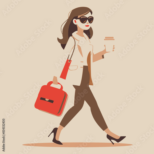 Businesswoman with a Coffee to Go Travel Related Vector   Female, Coffee, Professional, Journey, Icon