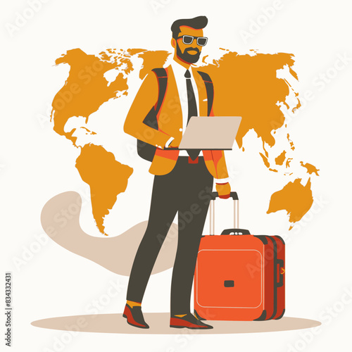 Business Traveler with Laptop Travel Related Vector   Suit, Laptop, Professional, Journey, Icon