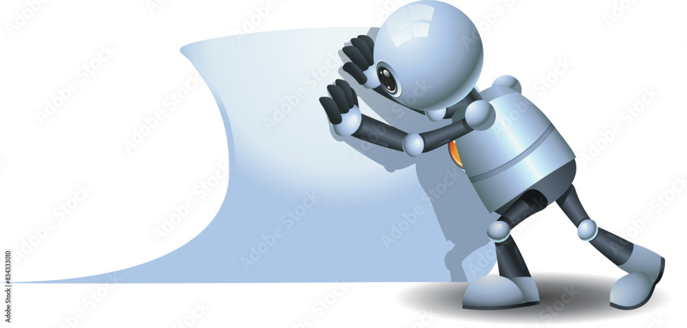 3D illustration of a little robot pushing paper edge on isolated white background 3D illustration of a little robot pushing paper edge on isolated white background