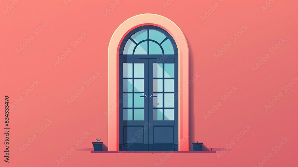 Create a flat illustration of a glass door with a geometric design etched into it Create a flat illustration of a glass door with a geometric design etched into it