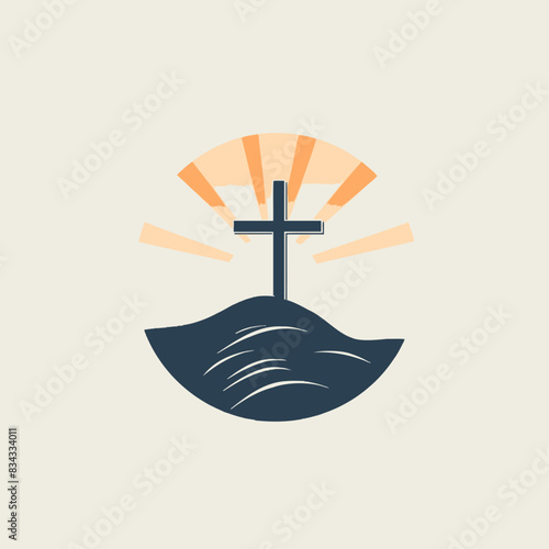 Cross on a Hill Logo   Christian, Religion, Symbol, Emblem, Icon