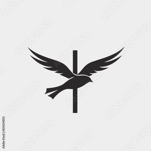 Cross with a Dove in Flight Logo   Christian, Religion, Symbol, Emblem, Icon