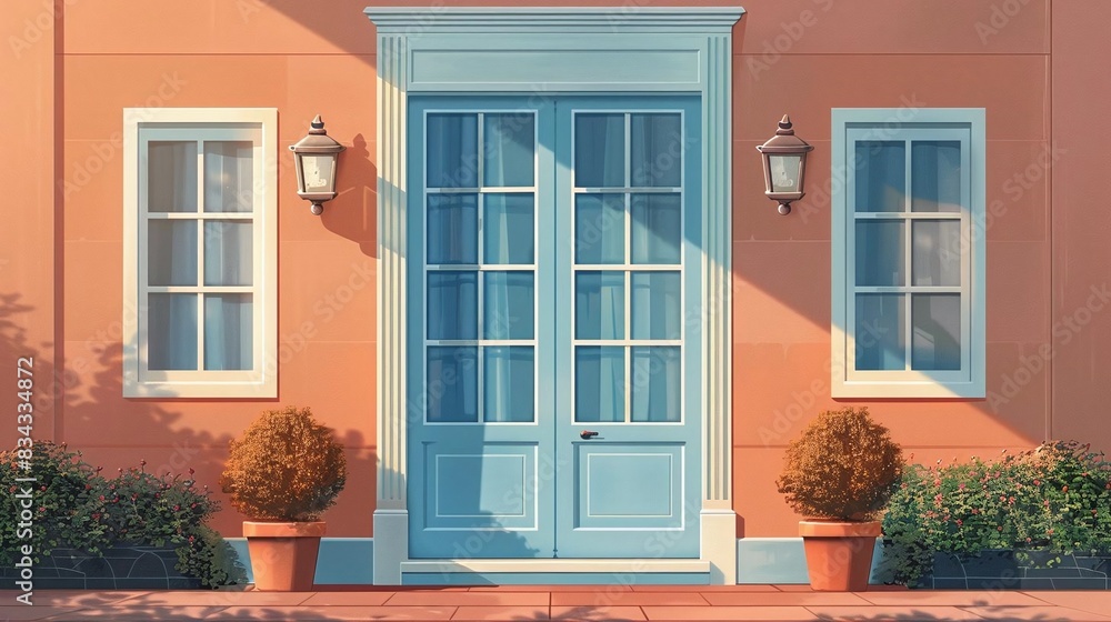 Create a flat illustration of a glass door with a geometric design etched into it Create a flat illustration of a glass door with a geometric design etched into it