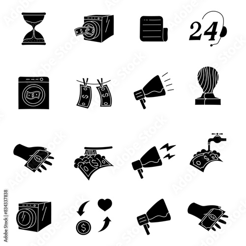 black hand drawn business icon set