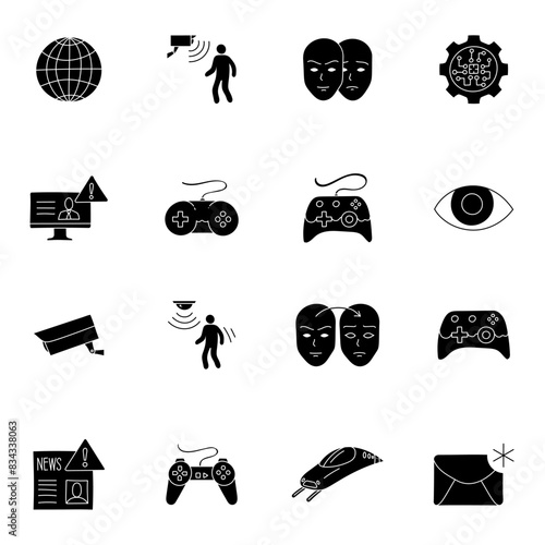 black hand drawn technology icon set