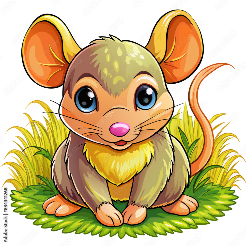 Obraz premium a watercolor style illustration of a cute mouse sitting on the grass - Generative AI