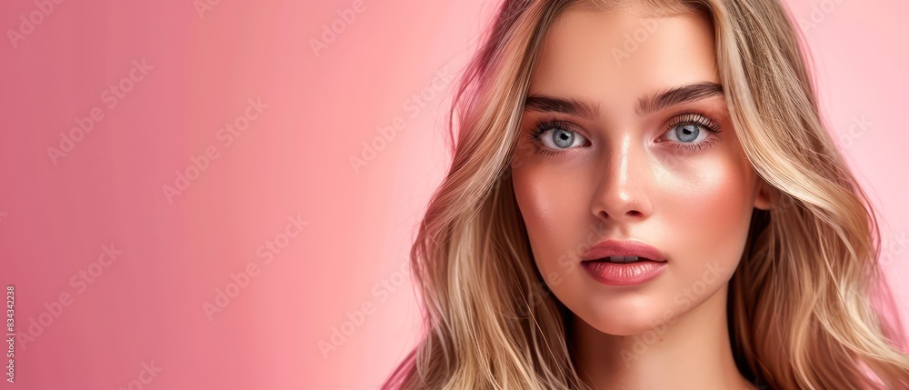 banner of beautiful blond haired model in a frontal portrait pose, very minimal and professional banner of beautiful blond haired model in a frontal portrait pose, very minimal and professional
