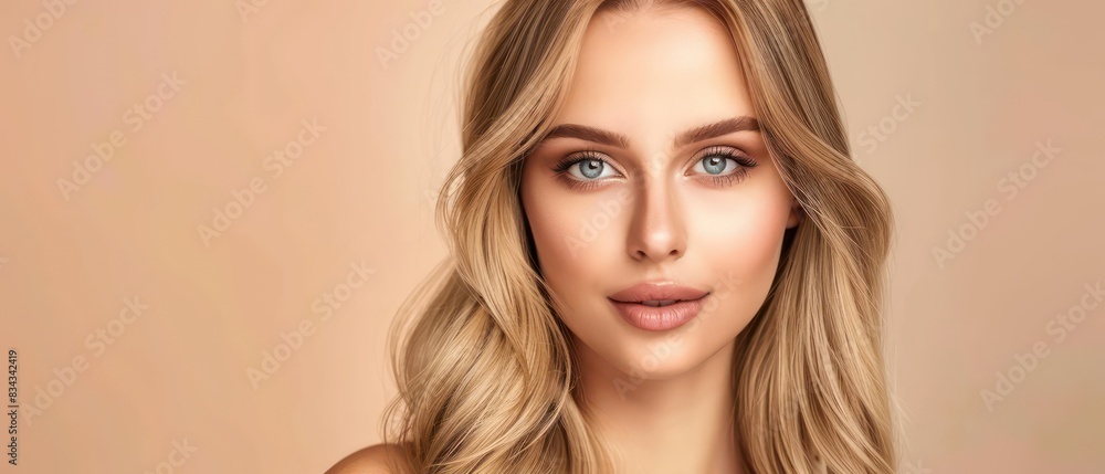 banner of beautiful blond haired model in a frontal portrait pose, very minimal and professional banner of beautiful blond haired model in a frontal portrait pose, very minimal and professional