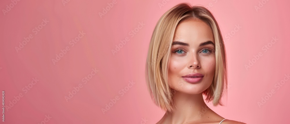 banner of beautiful blond haired model in a frontal portrait pose, very minimal and professional banner of beautiful blond haired model in a frontal portrait pose, very minimal and professional