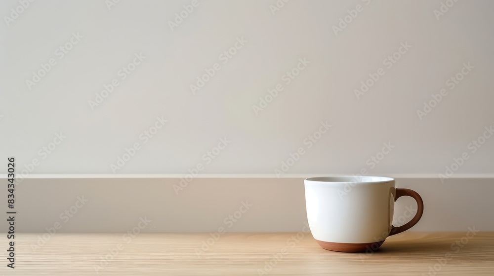 A stylish coffee cup on a desk, with a clean area on the desk surface for inserting text or graphics A stylish coffee cup on a desk, with a clean area on the desk surface for inserting text or graphics