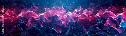 Abstract digital art with pink and blue glowing shapes. photo