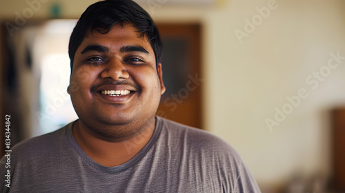 幸せそうな笑顔の太ったインド系の男性 photo
