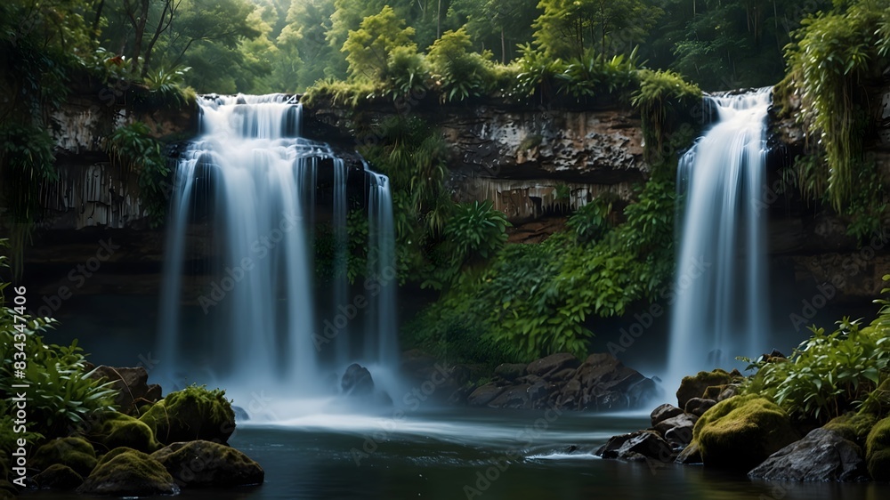 The harmony between a majestic waterfall and the surrounding forest ai_generated The harmony between a majestic waterfall and the surrounding forest ai_generated