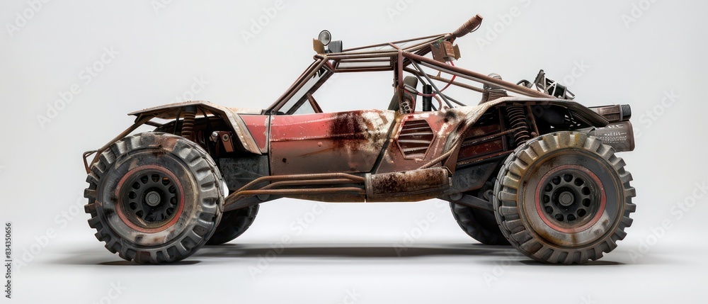utv buggy dusty and dirty with nice angle isolated on a light grey studio background utv buggy dusty and dirty with nice angle isolated on a light grey studio background