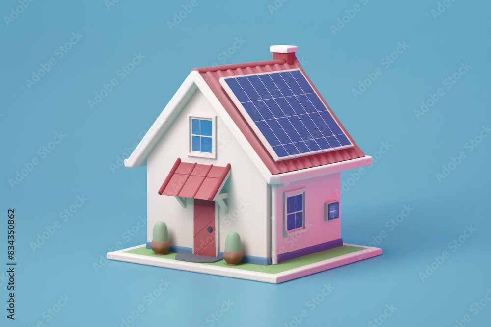 Solar cell on the roof, mini house, vector style, 3d Solar cell on the roof, mini house, vector style, 3d