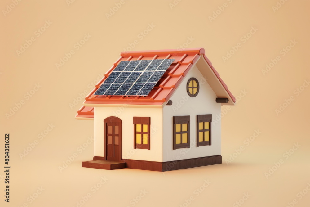 Solar cell on the roof, mini house, vector style, 3d Solar cell on the roof, mini house, vector style, 3d