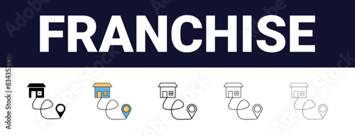 Different style Franchise Icons set collection. Franchise Line editable icons set. black outline franchise icons set, Editable, filled, outline, line and stroke style can be used for web, mobile, ui,