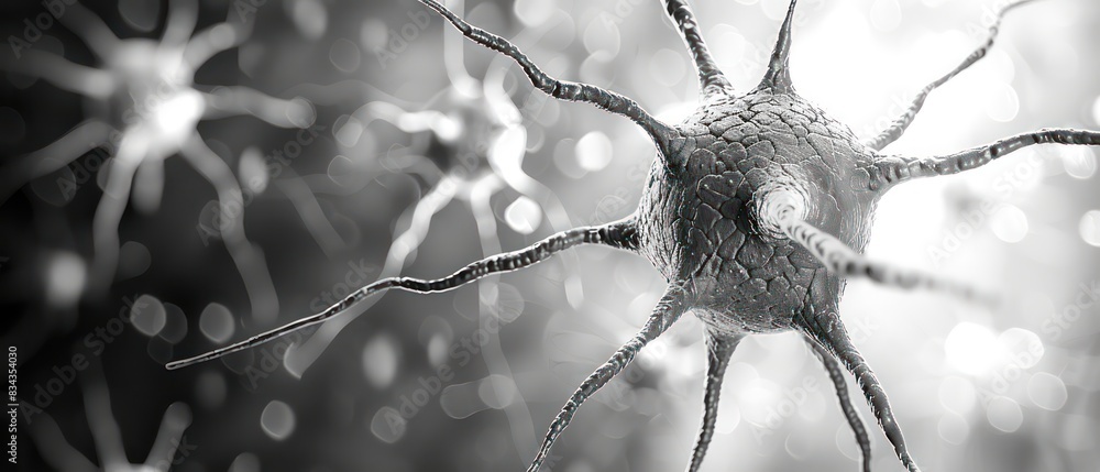 wallpaper with black and white colored neurons floating in deep liquid space, white background
wallpaper with black and white colored neurons floating in deep liquid space, white background